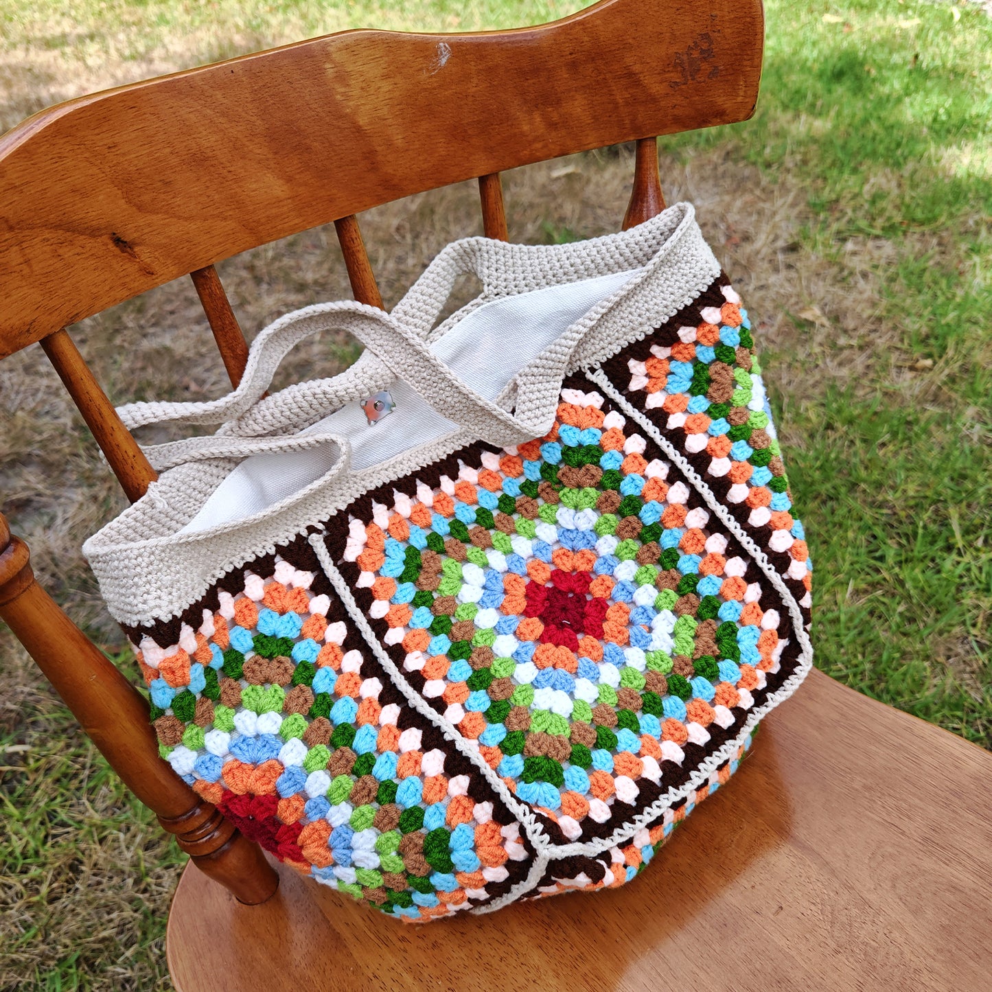Handmade Retro Granny Square Crochet Bag, Soft Shoulder Bag & Tote, Gift for Her