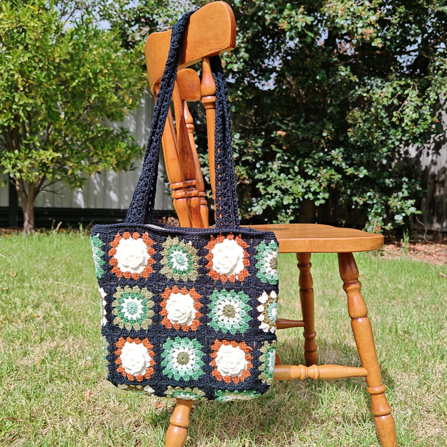 Handmade Midnight Meadow Crochet Tote, Soft Shoulder Bag, Gift for Her