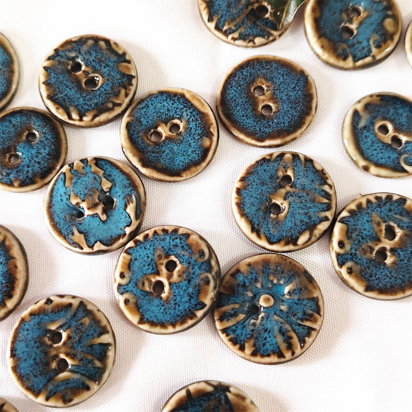 Handmade Ocean Ceramic Buttons – Set of 2 for Sewing, Knitting & Crochet - 20x20mm