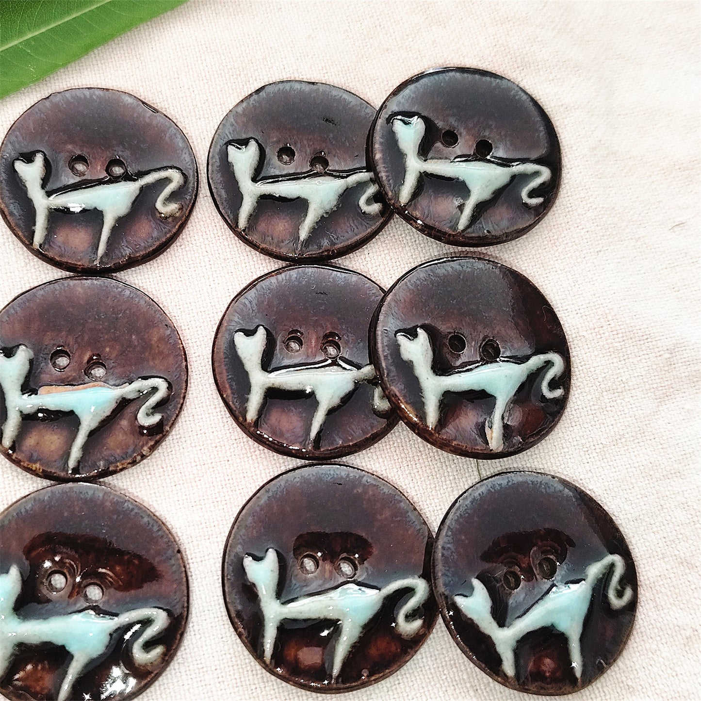 Handmade Cat Ceramic Buttons – Set of 2 for Sewing, Knitting & Crochet - 27x27mm