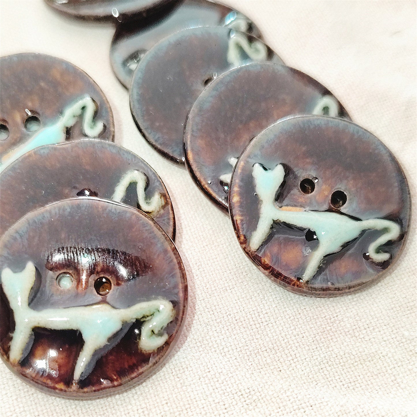 Handmade Cat Ceramic Buttons – Set of 2 for Sewing, Knitting & Crochet - 27x27mm