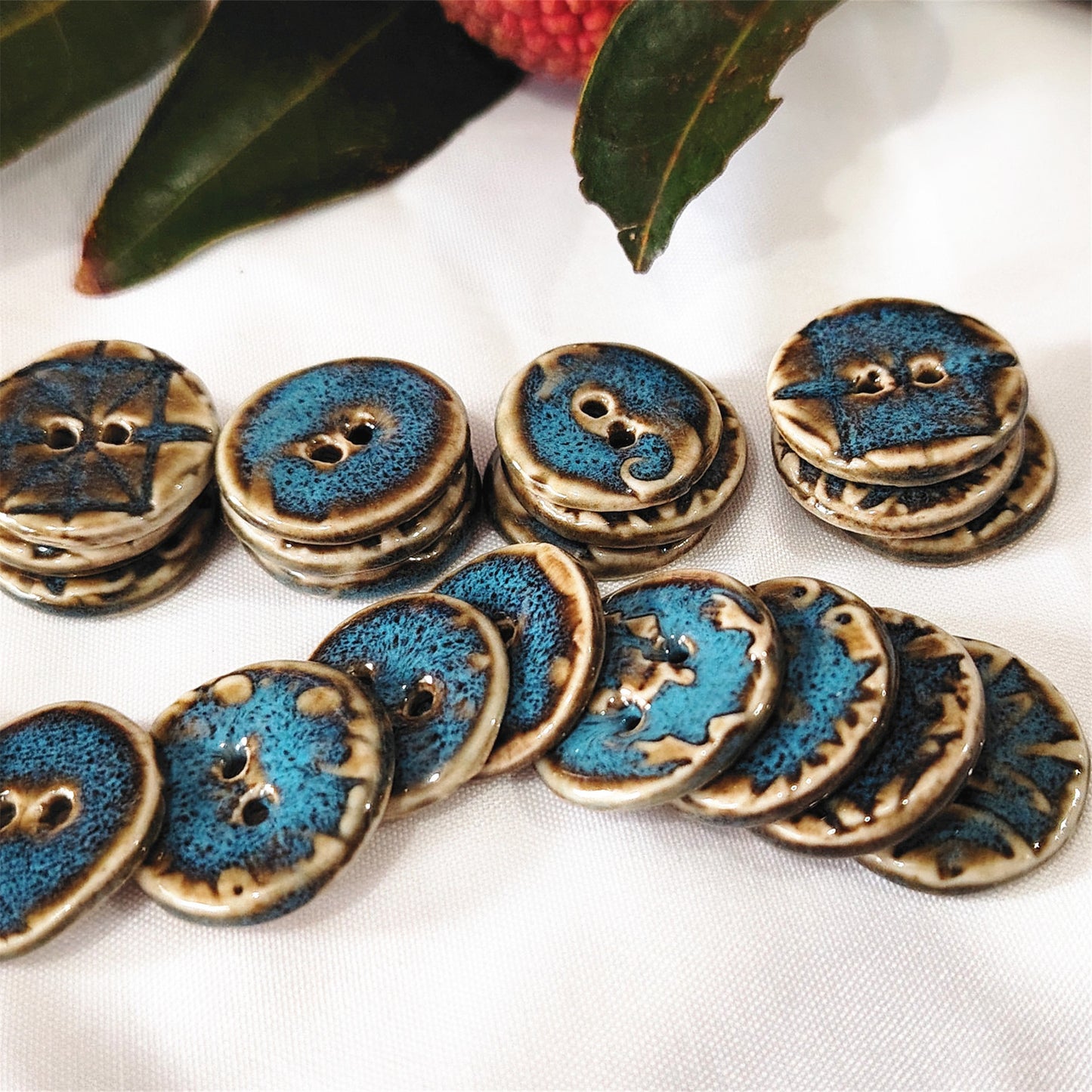 Handmade Ocean Ceramic Buttons – Set of 2 for Sewing, Knitting & Crochet - 20x20mm