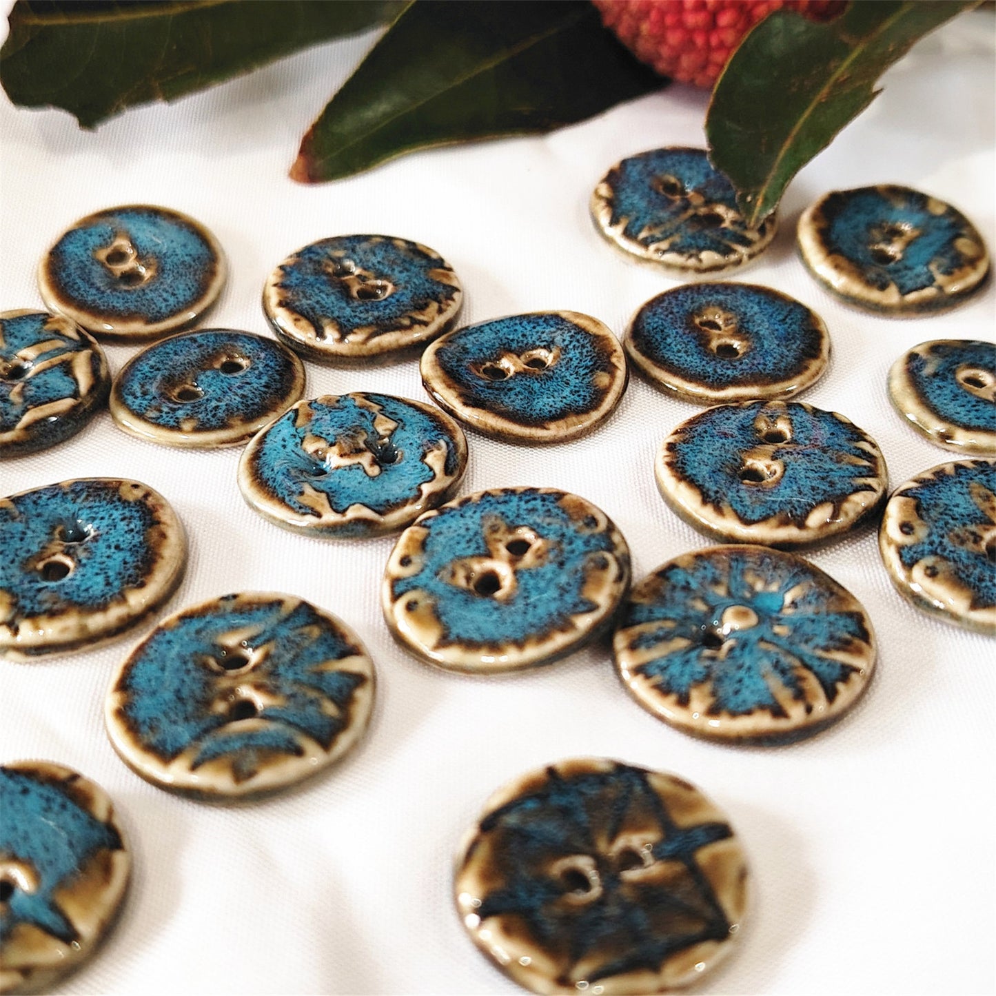 Handmade Ocean Ceramic Buttons – Set of 2 for Sewing, Knitting & Crochet - 20x20mm