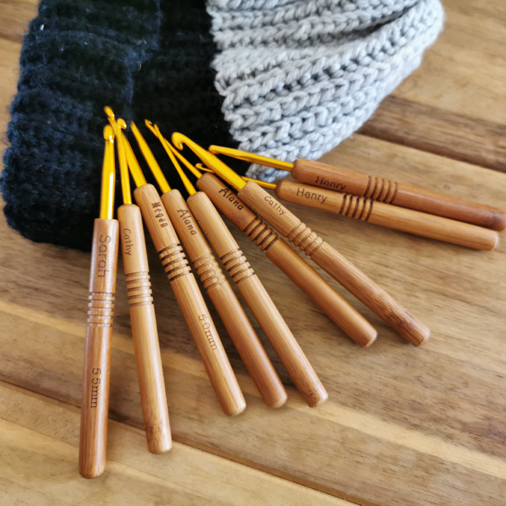 Customized Bamboo Crochet Hooks, Personalised Name Crochet Hook, 9 Sets, 2.0mm-6.0mm