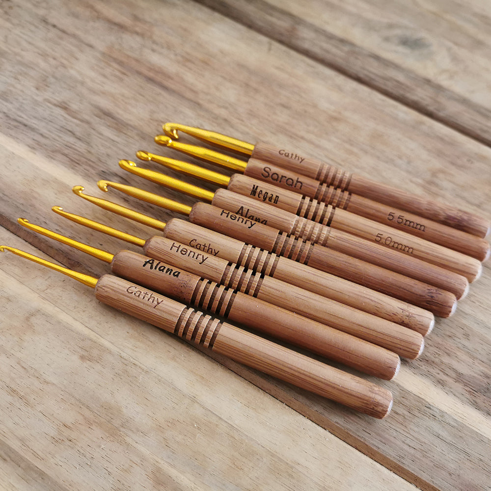 Customized Bamboo Crochet Hooks, Personalised Name Crochet Hook, 9 Sets, 2.0mm-6.0mm