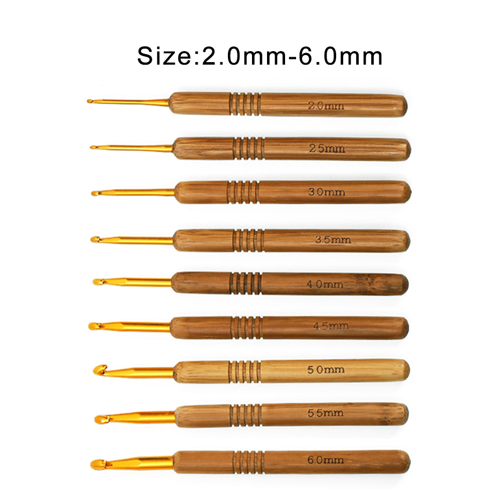 Customized Bamboo Crochet Hooks, Personalised Name Crochet Hook, 9 Sets, 2.0mm-6.0mm