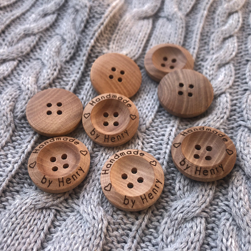 Engraved 4 holes Wooden Buttons, Personalized Buttons for Handmade Knitting, Customized Button for Crochet, 20mm, 23mm, 25mm