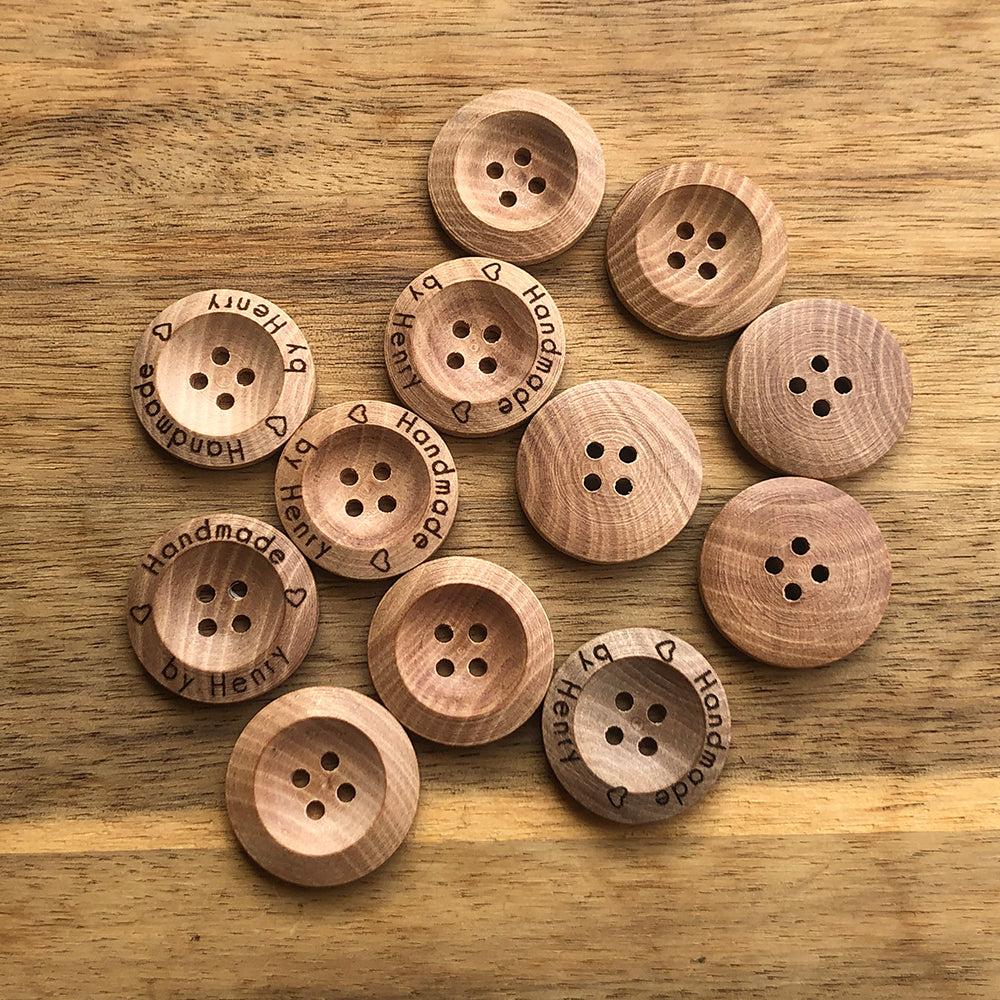 Engraved 4 holes Wooden Buttons, Personalized Buttons for Handmade Knitting, Customized Button for Crochet, 20mm, 23mm, 25mm