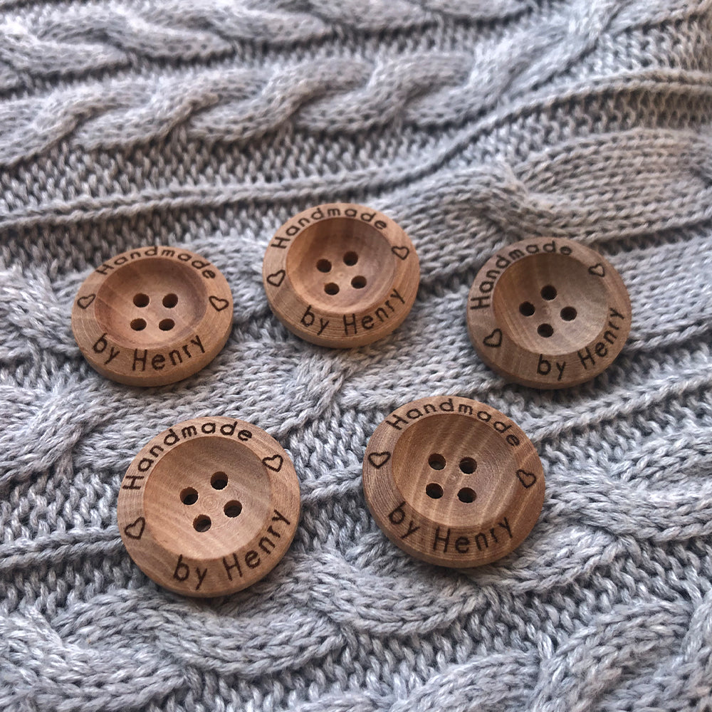 Engraved 4 holes Wooden Buttons, Personalized Buttons for Handmade Knitting, Customized Button for Crochet, 20mm, 23mm, 25mm