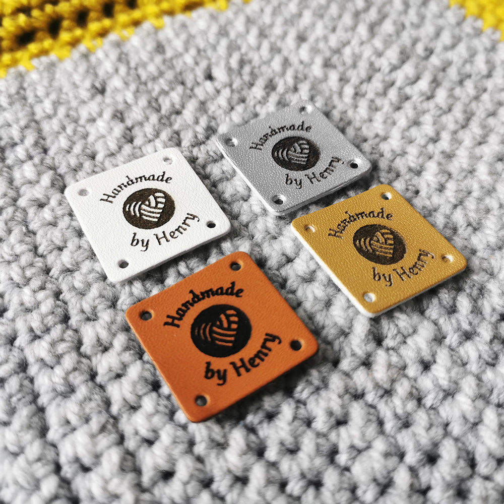 Personalised Leather Tags, Custom Labels for Crochet, Square Handmade Knitting Tags, 25x25mm