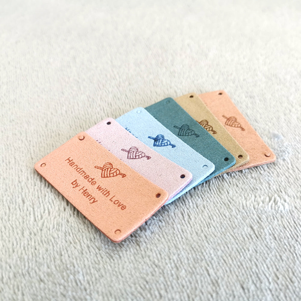 Personalised Crochet Tag, Custom Microfiber Handmade Label, Labels for Handmade Item, 50x25mm